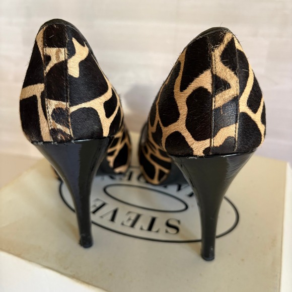 Steve Madden Womens Lezlie Peep Toe Pumps Giraffe Print Calf Hair Buckle Size 9M - Picture 7 of 12